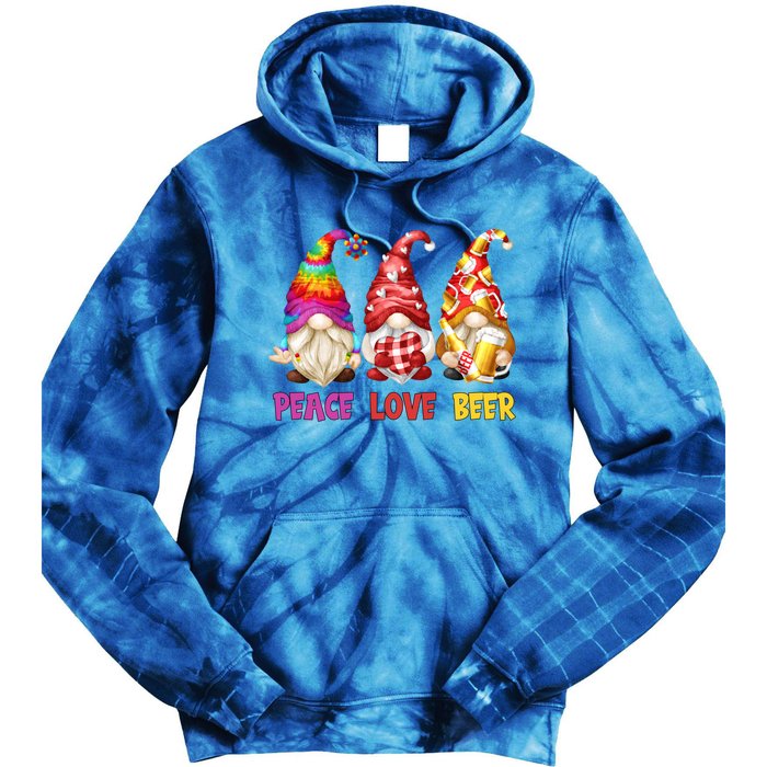 Peace Love Beer Funny Summer Gnomes Chillin With My Gnomies Gift Tie Dye Hoodie