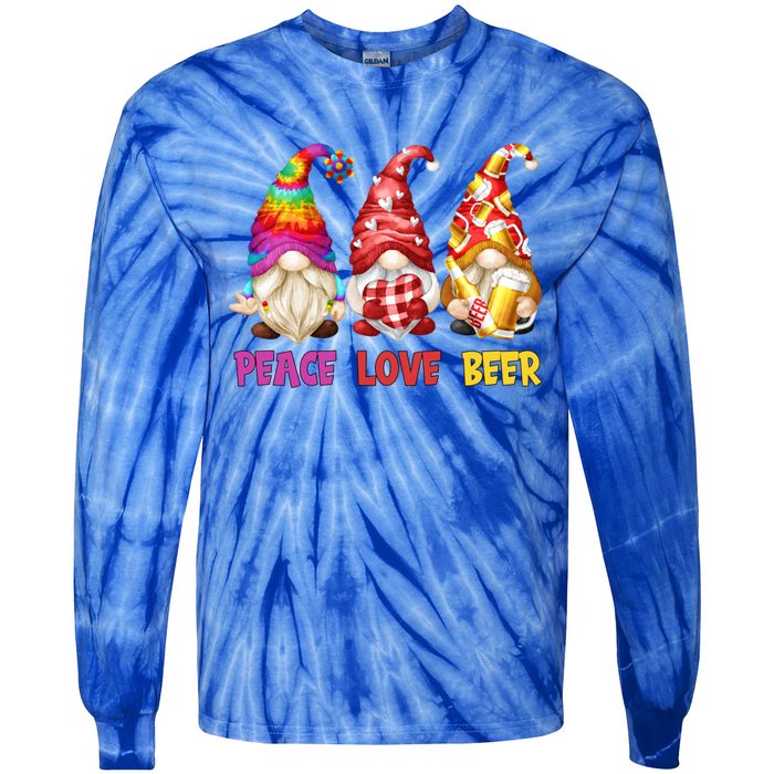 Peace Love Beer Funny Summer Gnomes Chillin With My Gnomies Gift Tie-Dye Long Sleeve Shirt