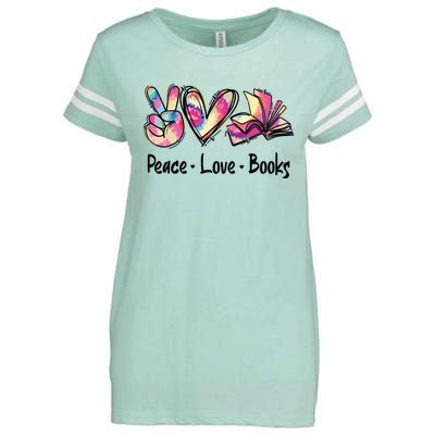 Peace Love Books Librarian Teacher Life Book Library Tie Dye Enza Ladies Jersey Football T-Shirt