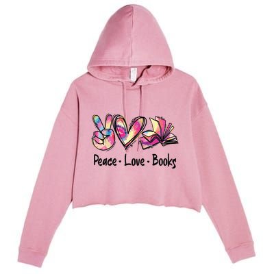 Peace Love Books Librarian Teacher Life Book Library Tie Dye Crop Fleece Hoodie