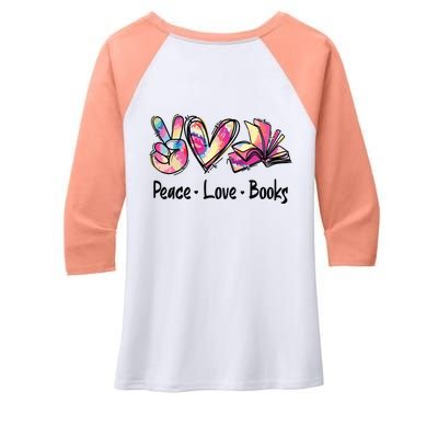 Peace Love Books Librarian Teacher Life Book Library Tie Dye Women's Tri-Blend 3/4-Sleeve Raglan Shirt