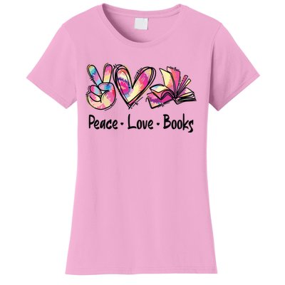 Peace Love Books Librarian Teacher Life Book Library Tie Dye Women's T-Shirt