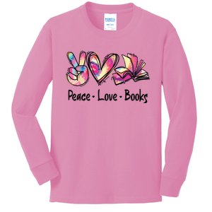 Peace Love Books Librarian Teacher Life Book Library Tie Dye Kids Long Sleeve Shirt