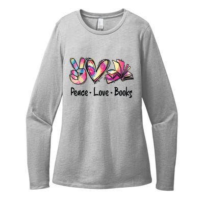 Peace Love Books Librarian Teacher Life Book Library Tie Dye Womens CVC Long Sleeve Shirt