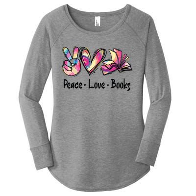 Peace Love Books Librarian Teacher Life Book Library Tie Dye Women's Perfect Tri Tunic Long Sleeve Shirt