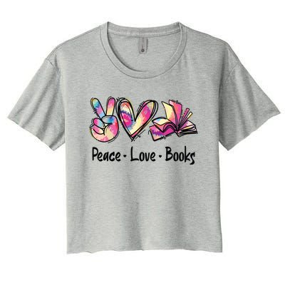 Peace Love Books Librarian Teacher Life Book Library Tie Dye Women's Crop Top Tee