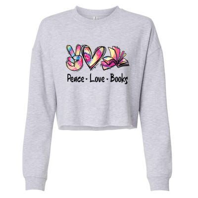 Peace Love Books Librarian Teacher Life Book Library Tie Dye Cropped Pullover Crew