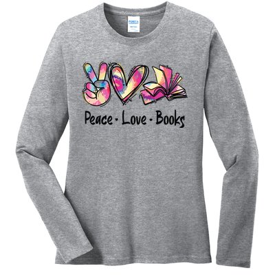 Peace Love Books Librarian Teacher Life Book Library Tie Dye Ladies Long Sleeve Shirt