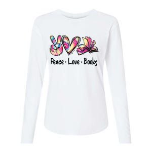 Peace Love Books Librarian Teacher Life Book Library Tie Dye Womens Cotton Relaxed Long Sleeve T-Shirt