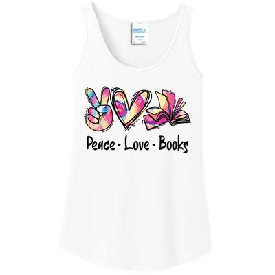 Peace Love Books Librarian Teacher Life Book Library Tie Dye Ladies Essential Tank