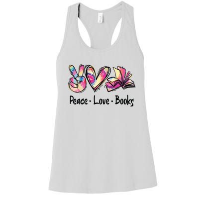 Peace Love Books Librarian Teacher Life Book Library Tie Dye Women's Racerback Tank