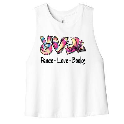 Peace Love Books Librarian Teacher Life Book Library Tie Dye Women's Racerback Cropped Tank