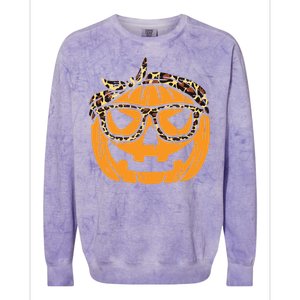 Pumpkin Leopard Bandana Cute Halloween Women Colorblast Crewneck Sweatshirt