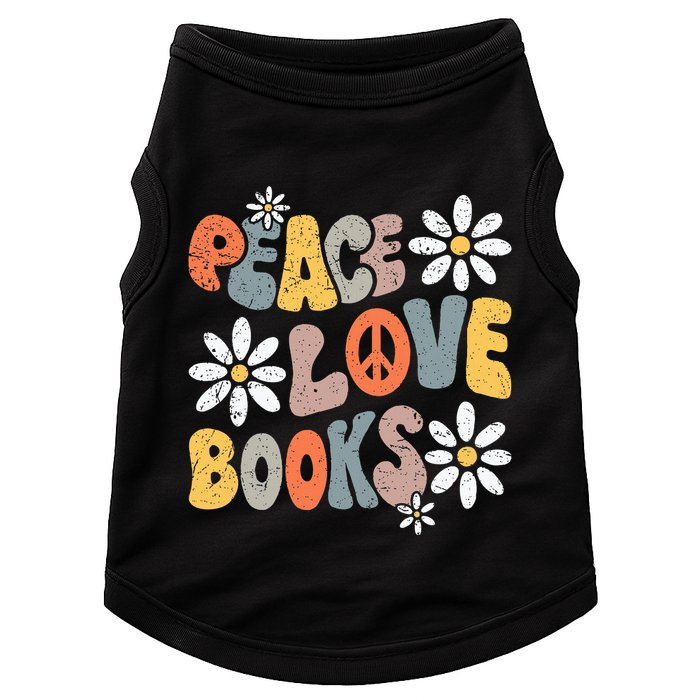Peace Love Books Groovy Bookworm Book Nerd Reading Teacher Doggie Tank