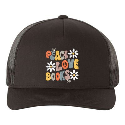 Peace Love Books Groovy Bookworm Book Nerd Reading Teacher Yupoong Adult 5-Panel Trucker Hat