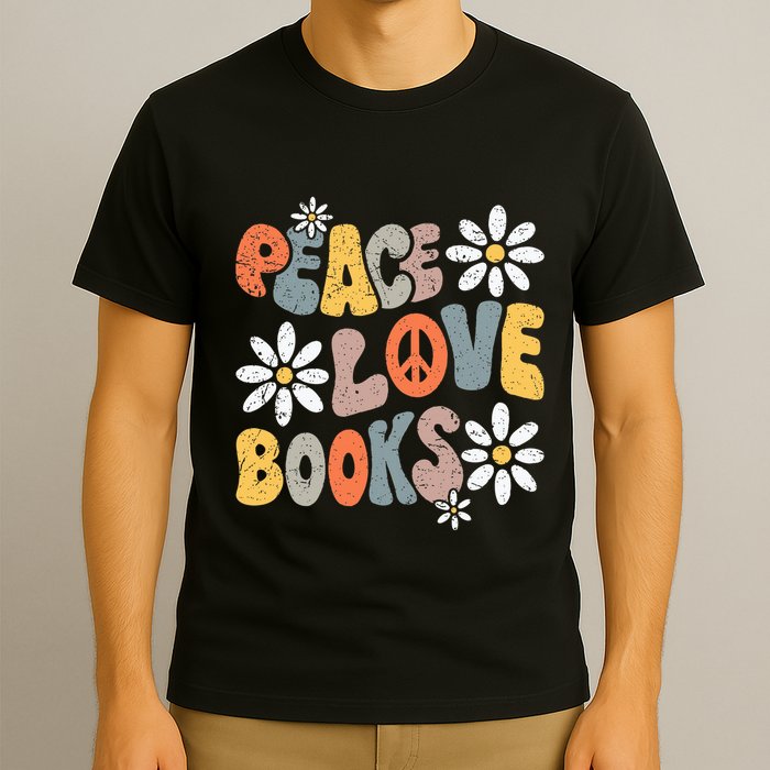 Peace Love Books Groovy Bookworm Book Nerd Reading Teacher T-Shirt