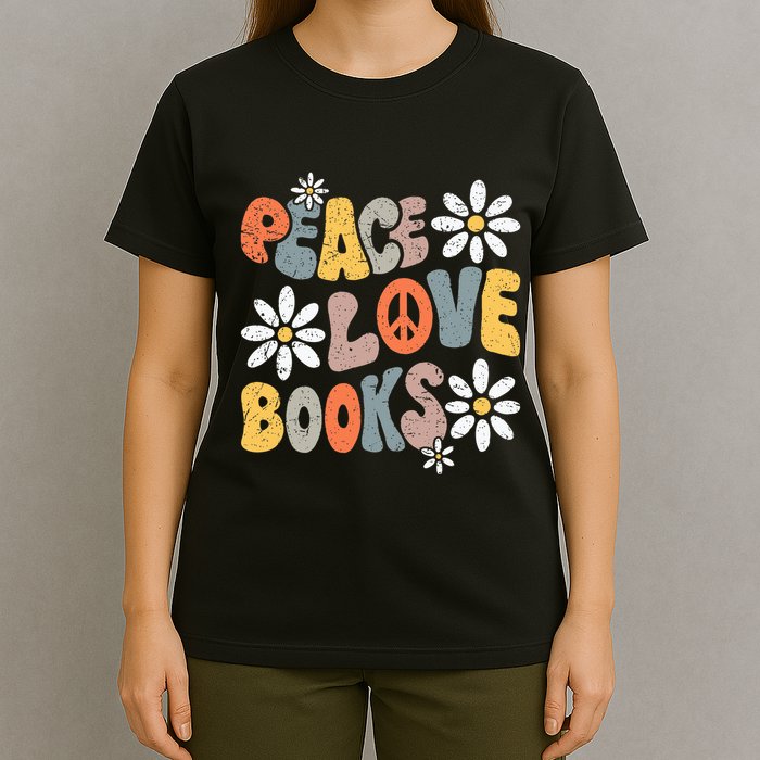 Peace Love Books Groovy Bookworm Book Nerd Reading Teacher T-Shirt