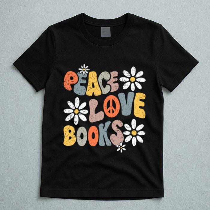 Peace Love Books Groovy Bookworm Book Nerd Reading Teacher T-Shirt