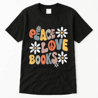 Peace Love Books Groovy Bookworm Book Nerd Reading Teacher Tall T-Shirt