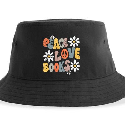 Peace Love Books Groovy Bookworm Book Nerd Reading Teacher Sustainable Bucket Hat