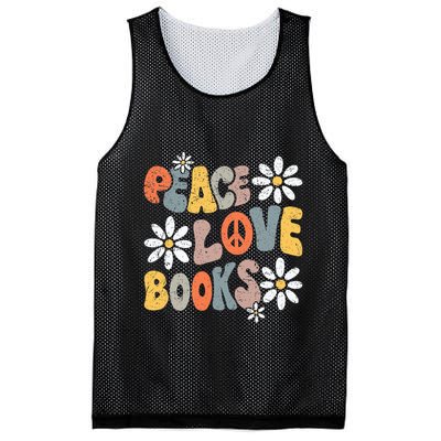 Peace Love Books Groovy Bookworm Book Nerd Reading Teacher Mesh Reversible Basketball Jersey Tank