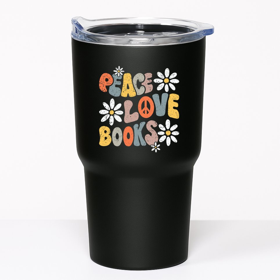 Peace Love Books Groovy Bookworm Book Nerd Reading Teacher Tumbler