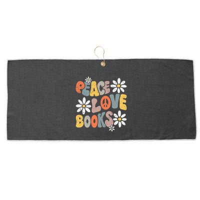 Peace Love Books Groovy Bookworm Book Nerd Reading Teacher Large Microfiber Waffle Golf Towel
