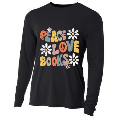 Peace Love Books Groovy Bookworm Book Nerd Reading Teacher Cooling Performance Long Sleeve Crew