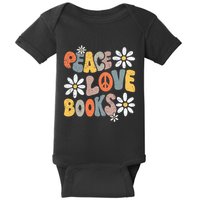 Peace Love Books Groovy Bookworm Book Nerd Reading Teacher Baby Bodysuit