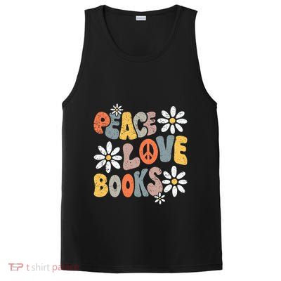 Peace Love Books Groovy Bookworm Book Nerd Reading Teacher PosiCharge Competitor Tank