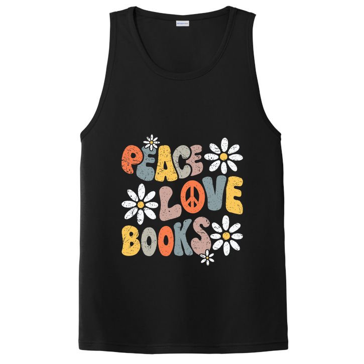 Peace Love Books Groovy Bookworm Book Nerd Reading Teacher PosiCharge Competitor Tank