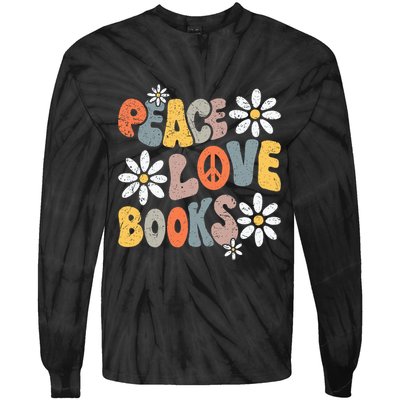 Peace Love Books Groovy Bookworm Book Nerd Reading Teacher Tie-Dye Long Sleeve Shirt
