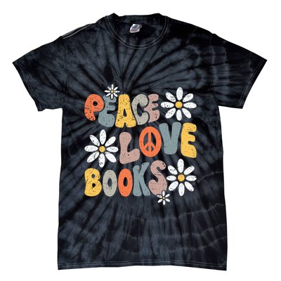 Peace Love Books Groovy Bookworm Book Nerd Reading Teacher Tie-Dye T-Shirt
