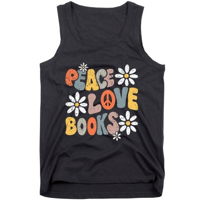 Peace Love Books Groovy Bookworm Book Nerd Reading Teacher Tank Top