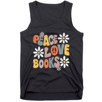 Peace Love Books Groovy Bookworm Book Nerd Reading Teacher Tank Top