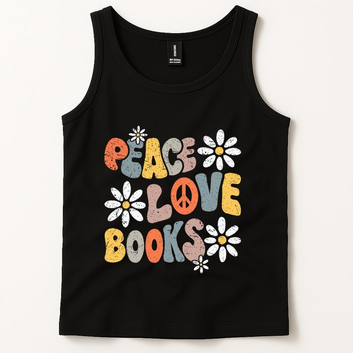 Peace Love Books Groovy Bookworm Book Nerd Reading Teacher Tank Top