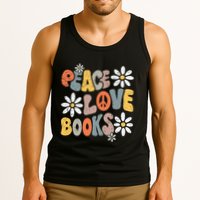 Peace Love Books Groovy Bookworm Book Nerd Reading Teacher Tank Top
