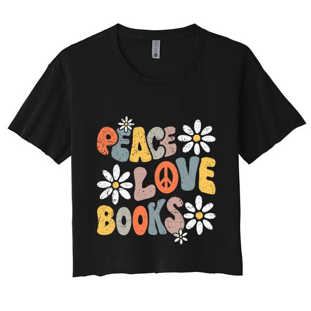 Peace Love Books Groovy Bookworm Book Nerd Reading Teacher Crop Top