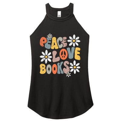 Peace Love Books Groovy Bookworm Book Nerd Reading Teacher Women's Perfect Tri Rocker Tank