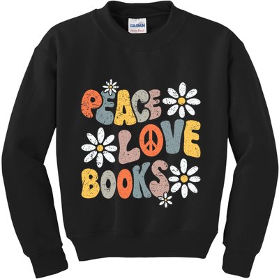 Peace Love Books Groovy Bookworm Book Nerd Reading Teacher Kids Sweatshirt