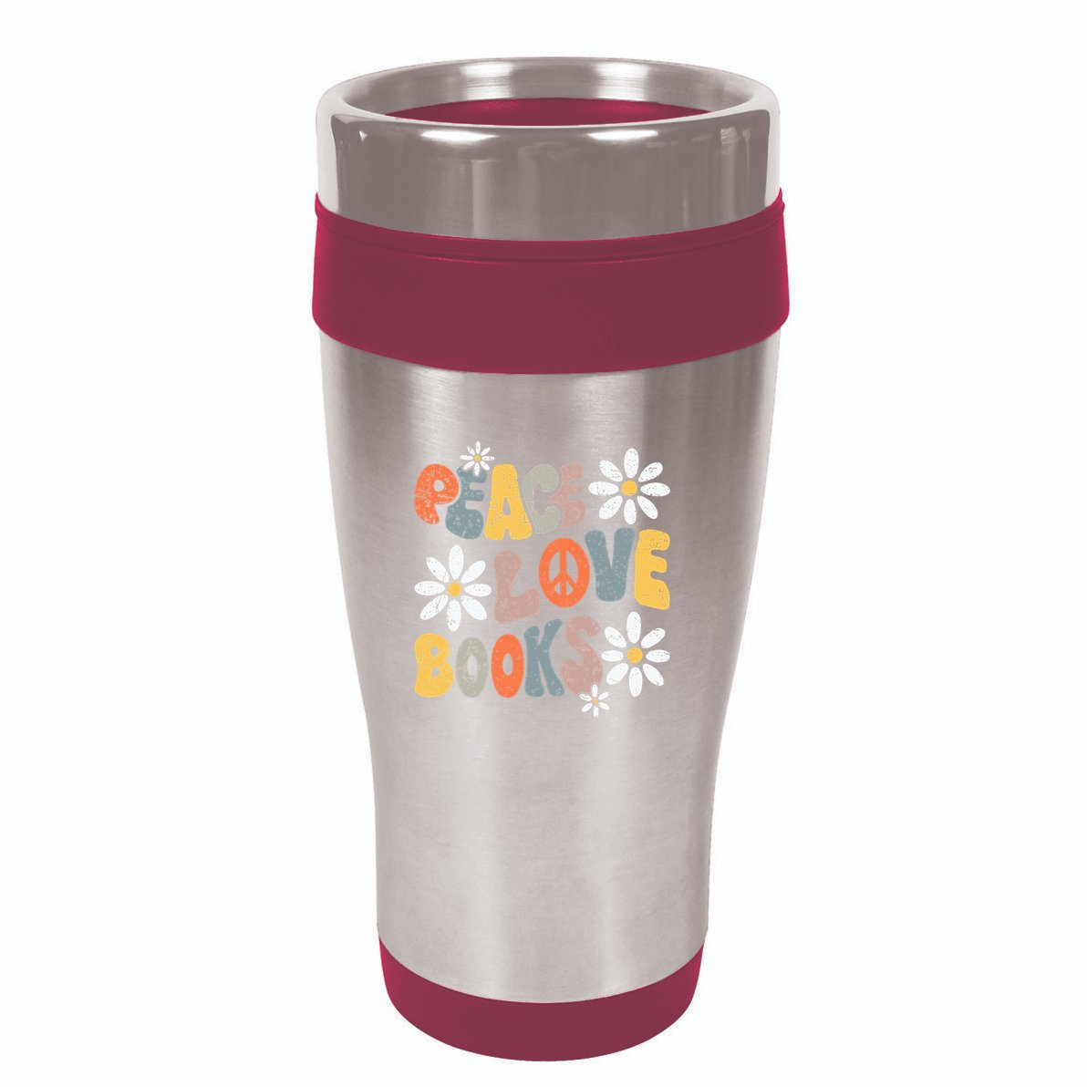 Peace Love Books Groovy Bookworm Book Nerd Reading Teacher 16oz Travel Tumbler
