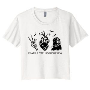 Peace Love Boo Boo Crew Lazy Halloween Costume Nurse Ghost Women's Crop Top Tee