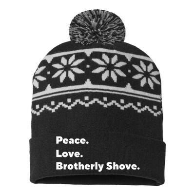 Peace Love Brotherly Shove USA-Made Snowflake Beanie