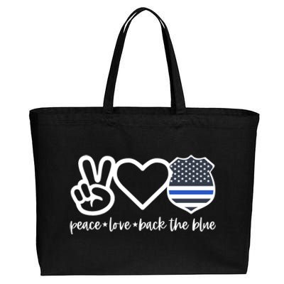 Peace Love Back The Blue Defend Support Police Officer Gift Cotton Canvas Jumbo Tote