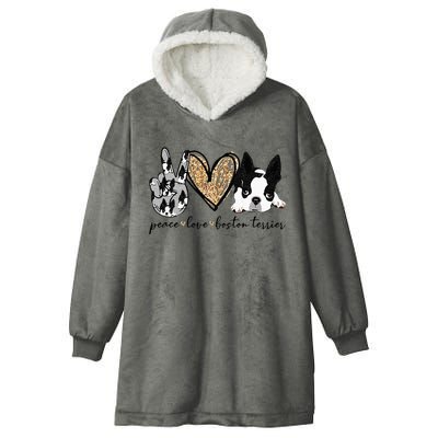 Peace Love Boston Terrier Funny Boston Terrier Lover Dog Mom Hooded Wearable Blanket