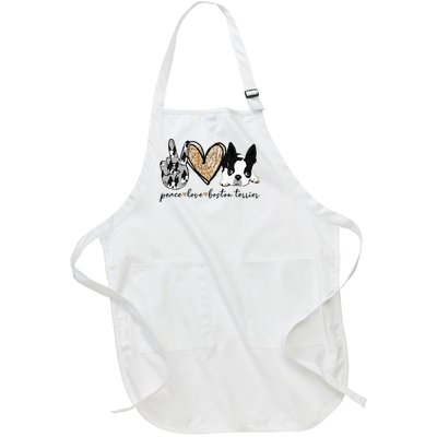 Peace Love Boston Terrier Funny Boston Terrier Lover Dog Mom Full-Length Apron With Pockets