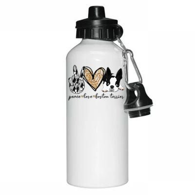 Peace Love Boston Terrier Funny Boston Terrier Lover Dog Mom Aluminum Water Bottle 