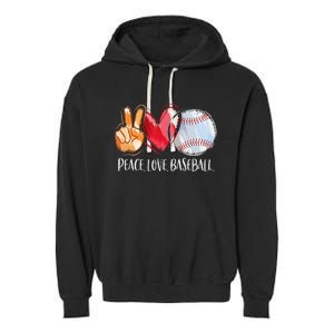 Peace Love Baseball Player  Baseball Fan Baseball Garment-Dyed Fleece Hoodie