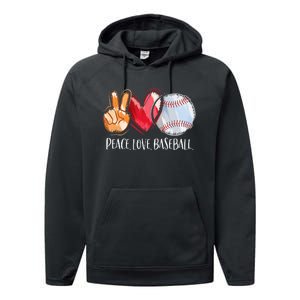 Peace Love Baseball Player  Baseball Fan Baseball Performance Fleece Hoodie