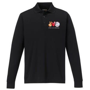 Peace Love Baseball Player  Baseball Fan Baseball Performance Long Sleeve Polo